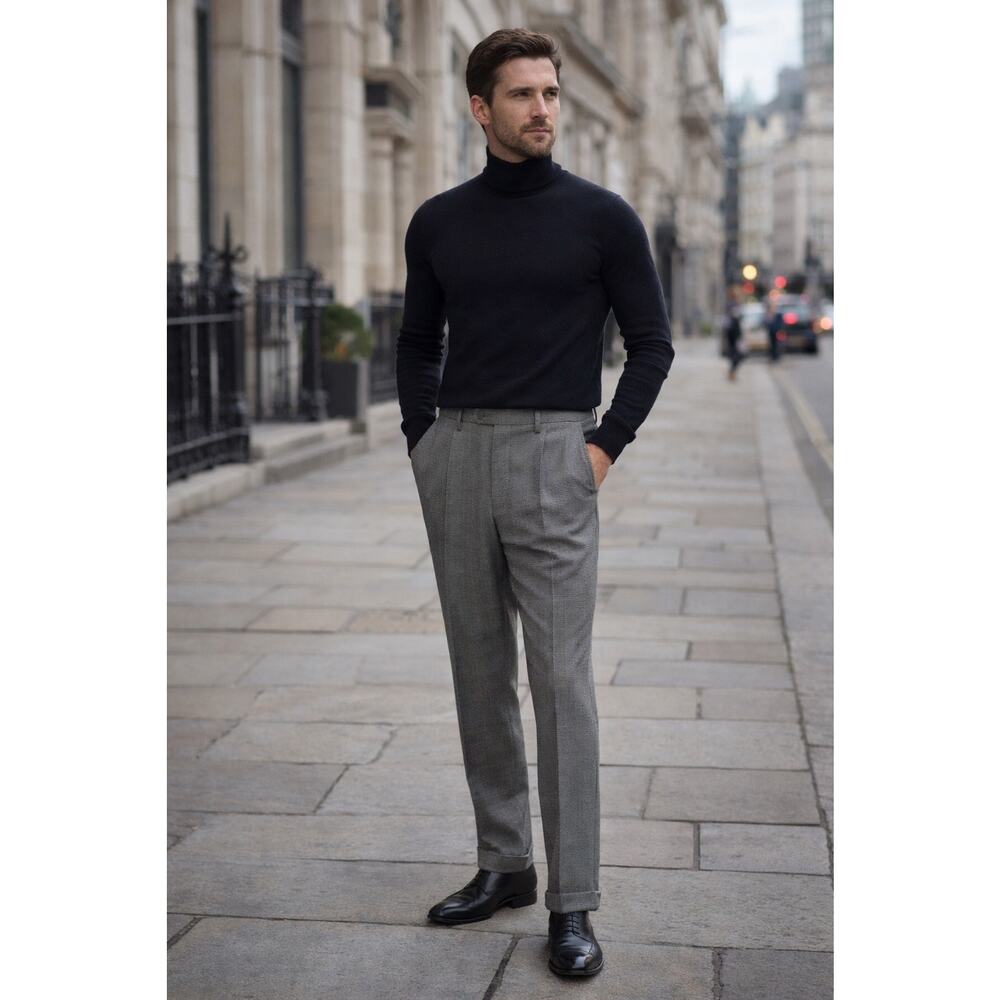 Austin Reed London Mens 40x32 Houndstooth Dress Pants Pleated Cuffed Classic